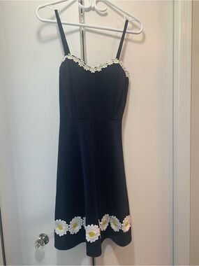 Navy Spaghetti Strap Dress with Daisy Trim- see measurements !!